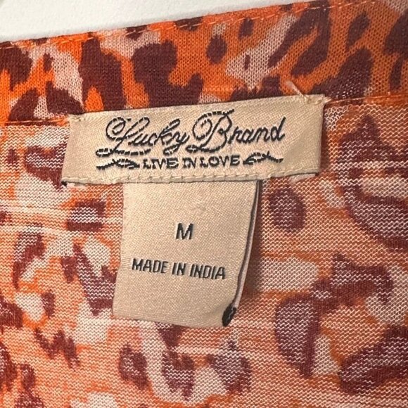 Lucky Brand Leopard Print Blouse  Womens M Orange V Neck Retro Festival Hippie - Picture 6 of 9